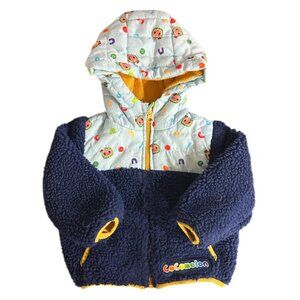Cocomelon Boys Navy Blue Sherpa Fleece Hooded Coat Sz 6–12M Watermelon‎ Ladybug